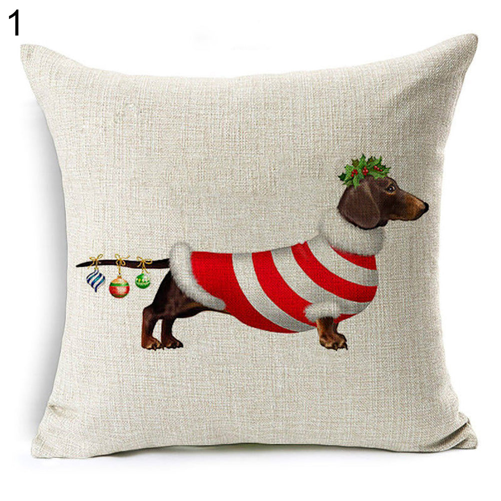 Christmas Dog Santa Claus Reindeer Cushion Cover Throw Pillow Case Sofa Decor