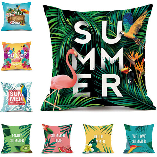 Colorful Tropical Leaves Flamingo Peach Skin Pillow Cover Cushion Decor Case