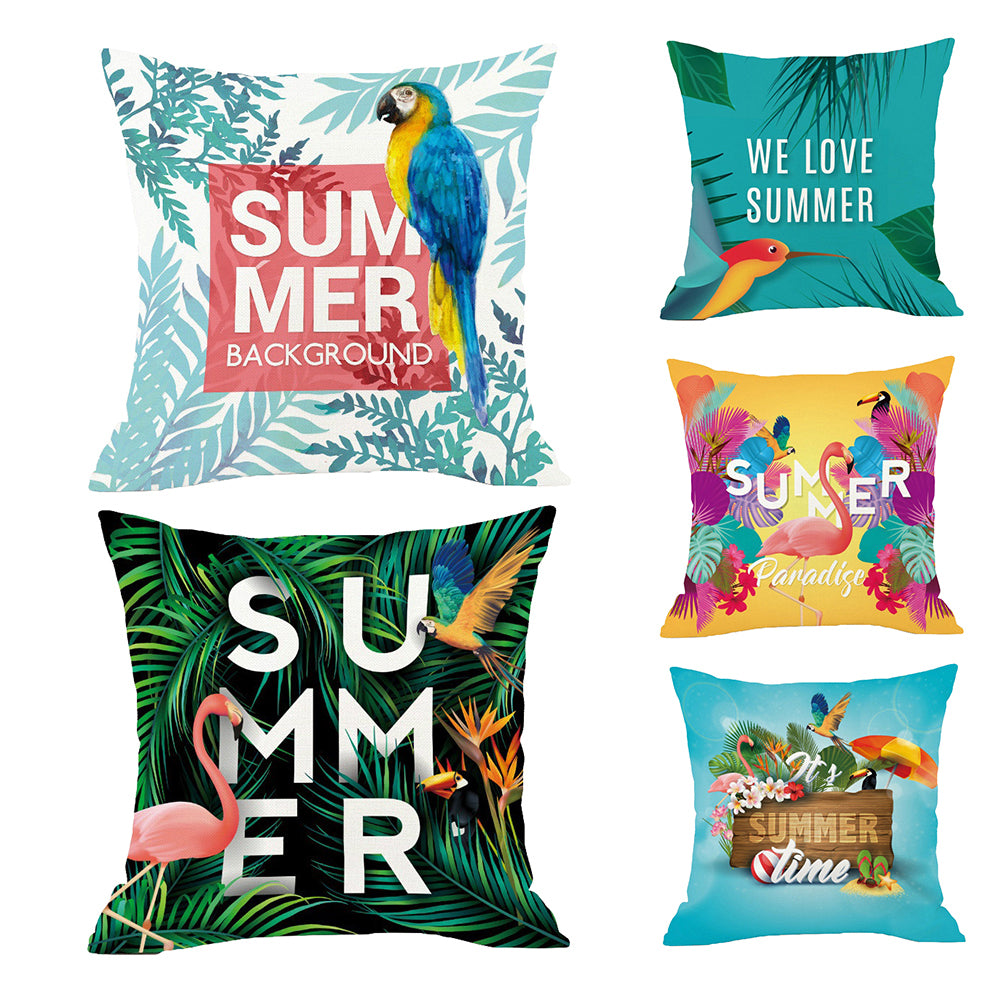 Colorful Tropical Leaves Flamingo Peach Skin Pillow Cover Cushion Decor Case