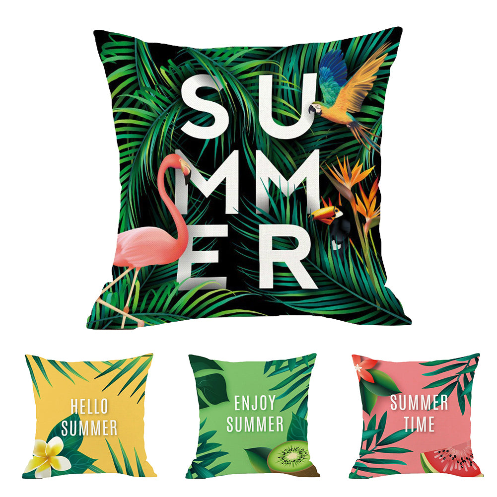 Colorful Tropical Leaves Flamingo Peach Skin Pillow Cover Cushion Decor Case