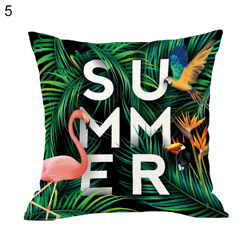Colorful Tropical Leaves Flamingo Peach Skin Pillow Cover Cushion Decor Case