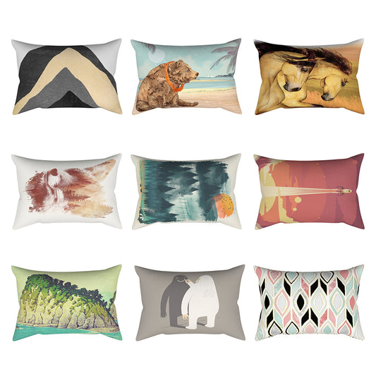 30x50cm Rectangular Bear Geometric Scenery Pillowcase Cushion Cover Home Decor