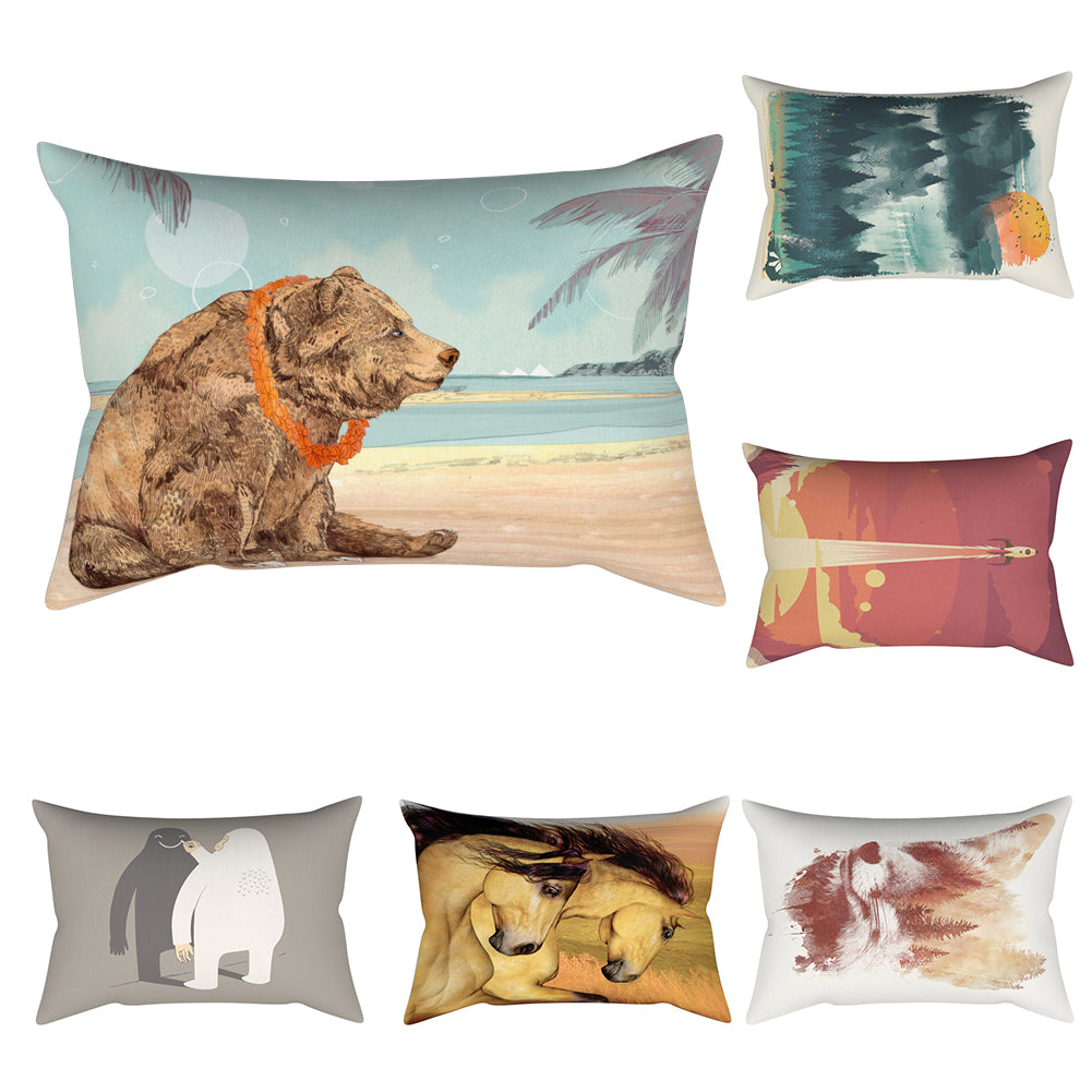 30x50cm Rectangular Bear Geometric Scenery Pillowcase Cushion Cover Home Decor
