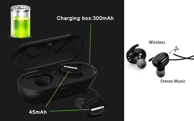 TWS Mini Headphones 3D Stereo Hands-free Noise Reduction Bluetooth Headset Wireless Earphones and Power Bank Box