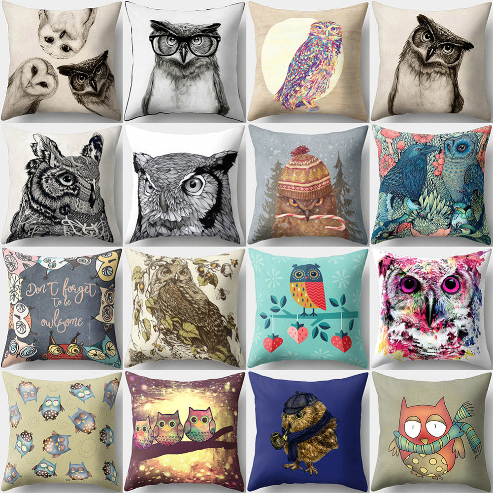 Cute Owl Animal Pillow Case Square Shape Cushion Cover Car Seat Sofa Decor