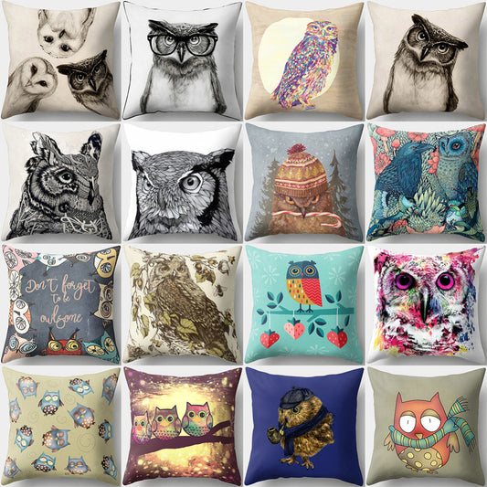 Cute Owl Animal Pillow Case Square Shape Cushion Cover Car Seat Sofa Decor