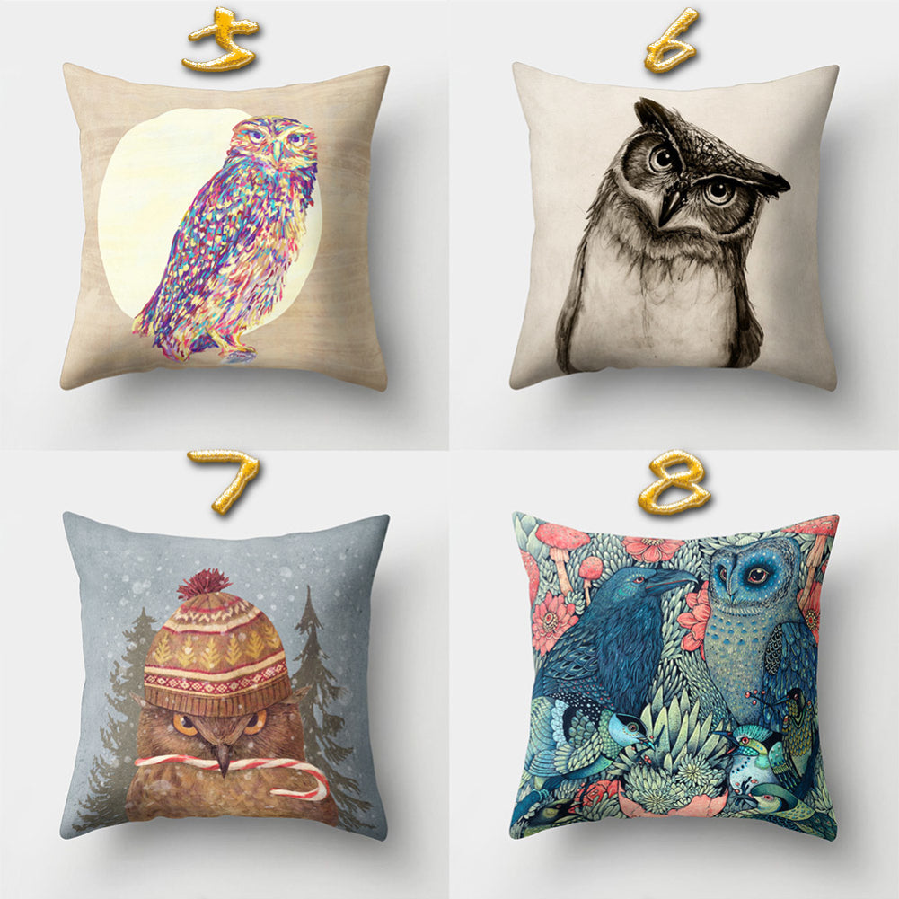 Cute Owl Animal Pillow Case Square Shape Cushion Cover Car Seat Sofa Decor