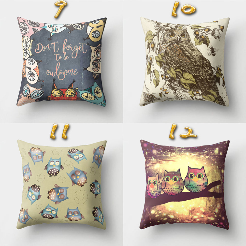 Cute Owl Animal Pillow Case Square Shape Cushion Cover Car Seat Sofa Decor