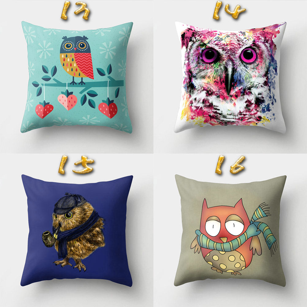 Cute Owl Animal Pillow Case Square Shape Cushion Cover Car Seat Sofa Decor