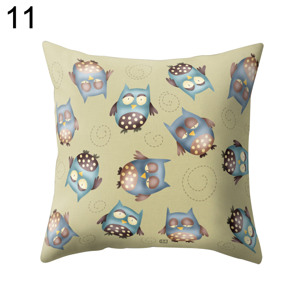 Cute Owl Animal Pillow Case Square Shape Cushion Cover Car Seat Sofa Decor