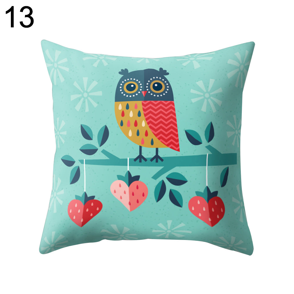 Cute Owl Animal Pillow Case Square Shape Cushion Cover Car Seat Sofa Decor