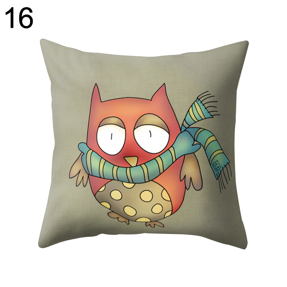 Cute Owl Animal Pillow Case Square Shape Cushion Cover Car Seat Sofa Decor