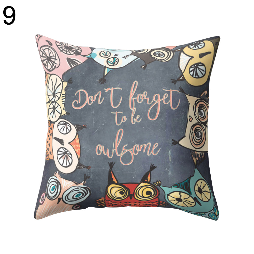 Cute Owl Animal Pillow Case Square Shape Cushion Cover Car Seat Sofa Decor