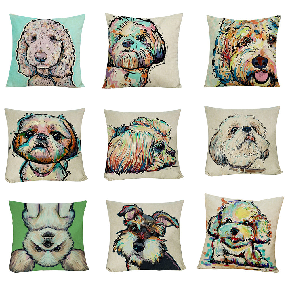 Fashion Cartoon Dog Waist Throw Cushion Cover Linen Pillow Case Home Sofa Decor