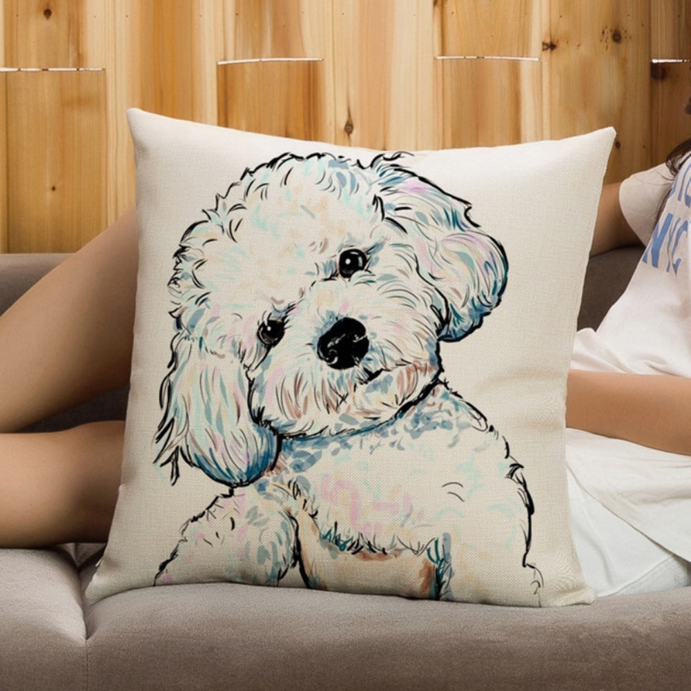 Fashion Cartoon Dog Waist Throw Cushion Cover Linen Pillow Case Home Sofa Decor