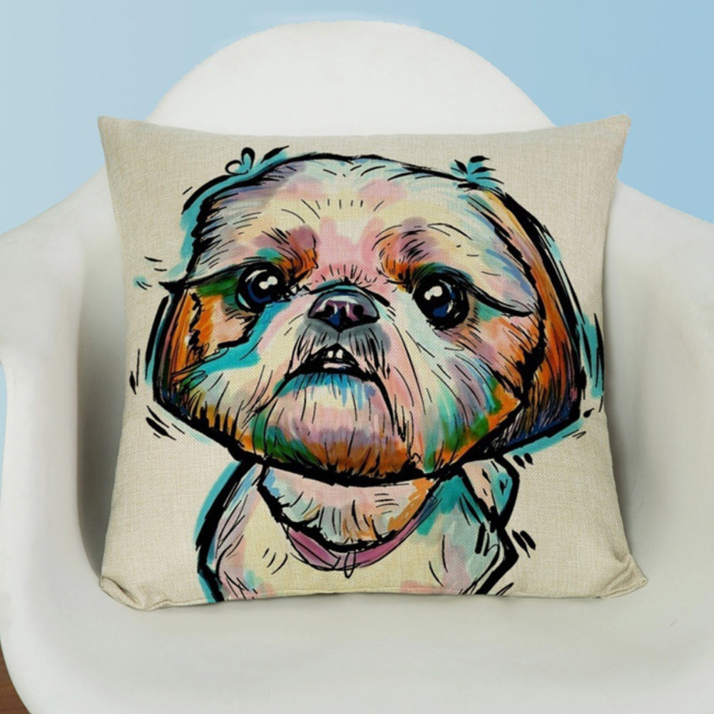 Fashion Cartoon Dog Waist Throw Cushion Cover Linen Pillow Case Home Sofa Decor