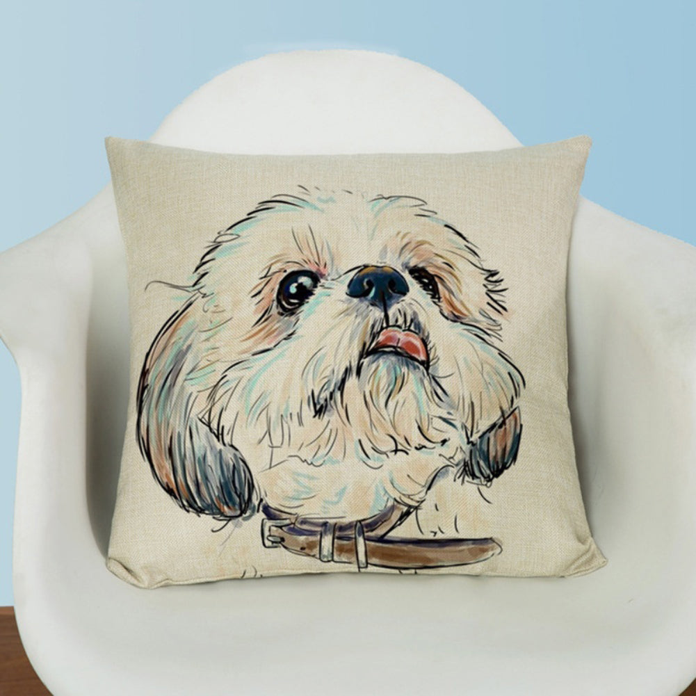 Fashion Cartoon Dog Waist Throw Cushion Cover Linen Pillow Case Home Sofa Decor