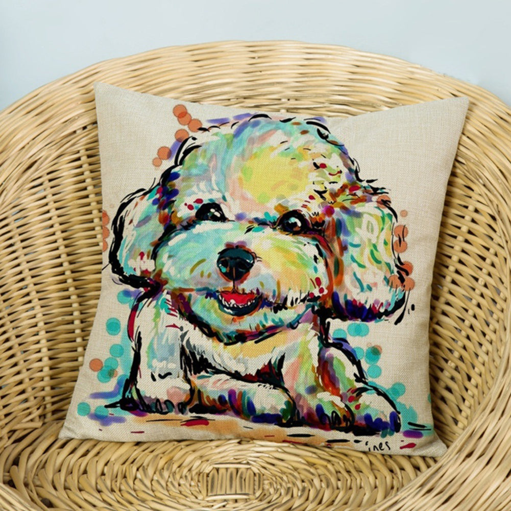 Fashion Cartoon Dog Waist Throw Cushion Cover Linen Pillow Case Home Sofa Decor