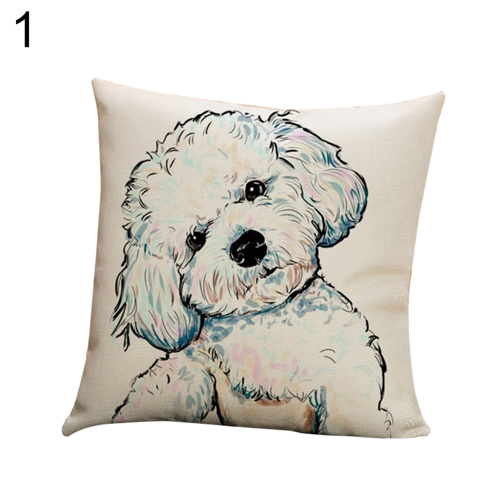 Fashion Cartoon Dog Waist Throw Cushion Cover Linen Pillow Case Home Sofa Decor