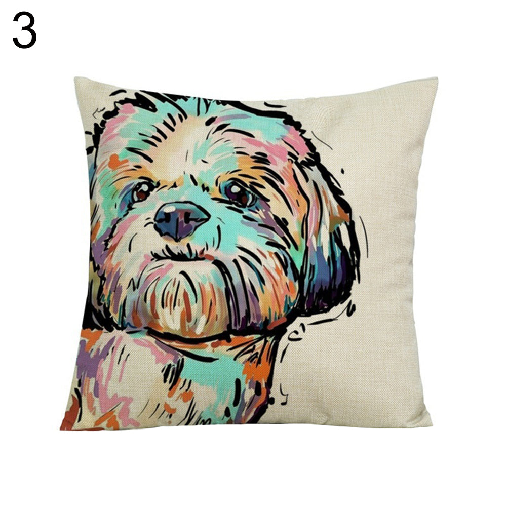Fashion Cartoon Dog Waist Throw Cushion Cover Linen Pillow Case Home Sofa Decor