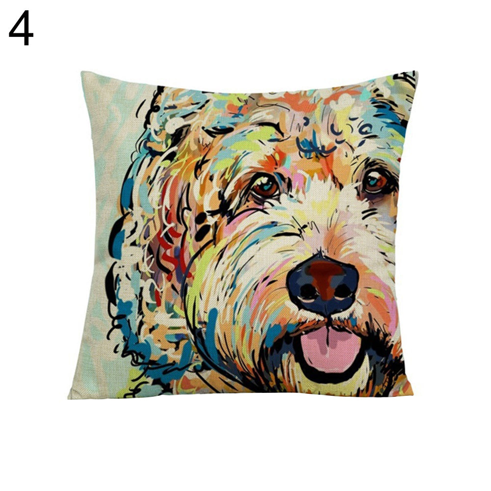 Fashion Cartoon Dog Waist Throw Cushion Cover Linen Pillow Case Home Sofa Decor