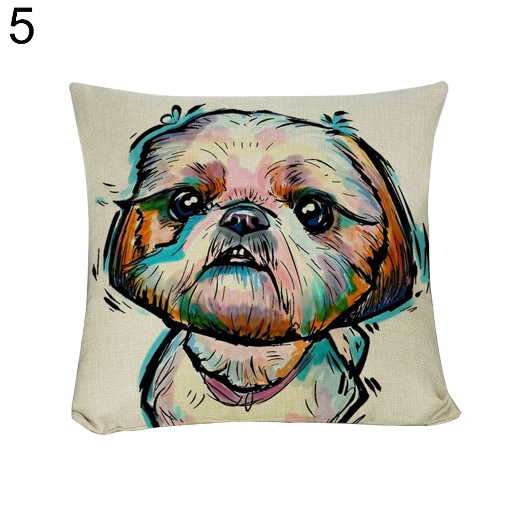 Fashion Cartoon Dog Waist Throw Cushion Cover Linen Pillow Case Home Sofa Decor