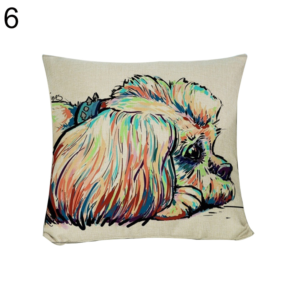 Fashion Cartoon Dog Waist Throw Cushion Cover Linen Pillow Case Home Sofa Decor