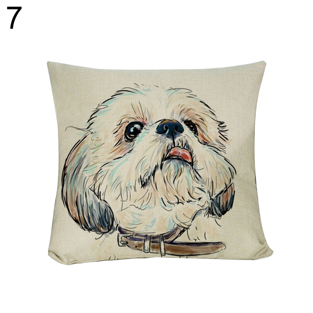 Fashion Cartoon Dog Waist Throw Cushion Cover Linen Pillow Case Home Sofa Decor