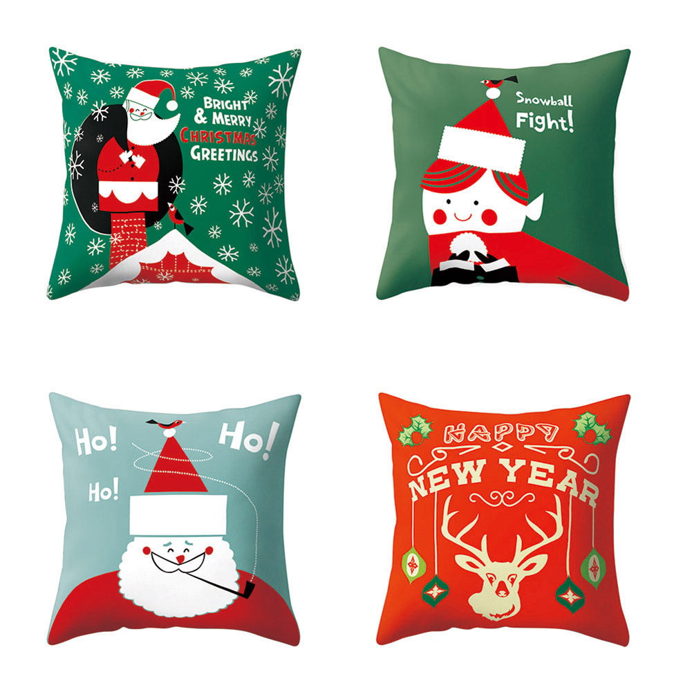 Cartoon Soft Throw Comfortable Cushion Cover Christmas Theme Pillowcase Decor