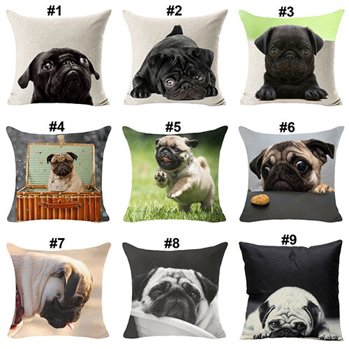 Lovely Dog Pug Elk Cat Animal Linen Cushion Decorative Throw Pillow Cover Case