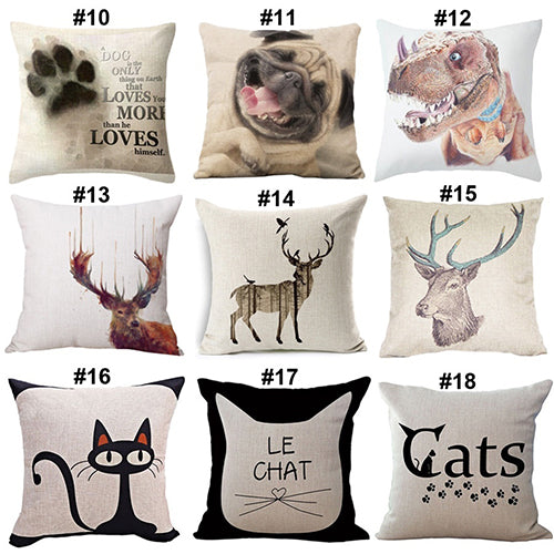 Lovely Dog Pug Elk Cat Animal Linen Cushion Decorative Throw Pillow Cover Case