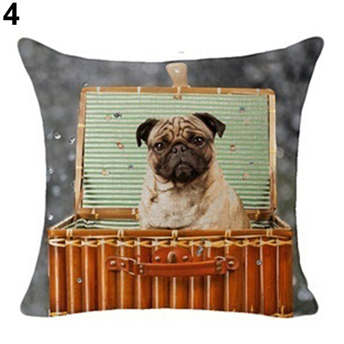 Lovely Dog Pug Elk Cat Animal Linen Cushion Decorative Throw Pillow Cover Case