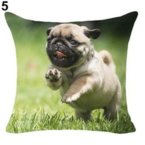 Lovely Dog Pug Elk Cat Animal Linen Cushion Decorative Throw Pillow Cover Case
