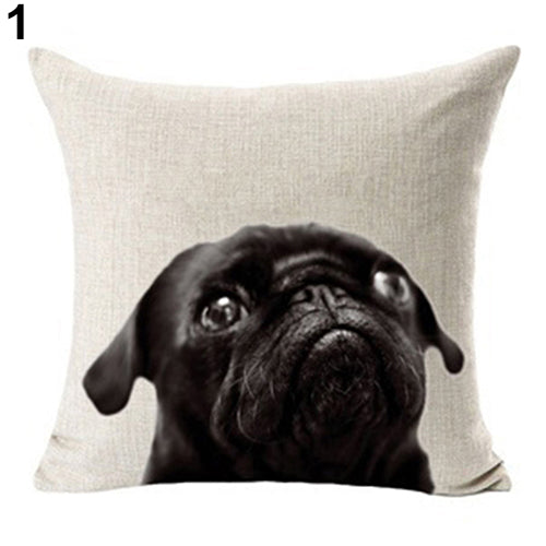 Lovely Dog Pug Elk Cat Animal Linen Cushion Decorative Throw Pillow Cover Case