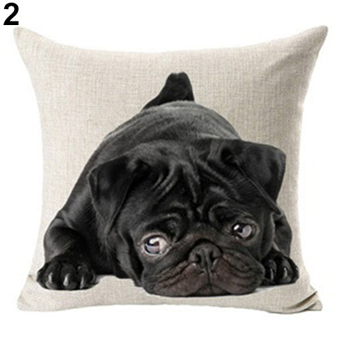 Lovely Dog Pug Elk Cat Animal Linen Cushion Decorative Throw Pillow Cover Case