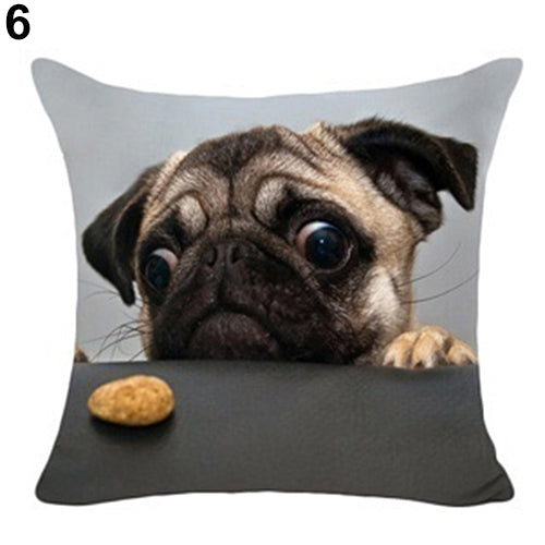 Lovely Dog Pug Elk Cat Animal Linen Cushion Decorative Throw Pillow Cover Case