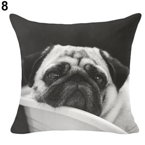 Lovely Dog Pug Elk Cat Animal Linen Cushion Decorative Throw Pillow Cover Case