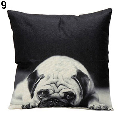 Lovely Dog Pug Elk Cat Animal Linen Cushion Decorative Throw Pillow Cover Case