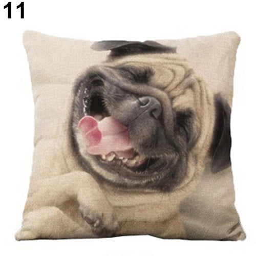 Lovely Dog Pug Elk Cat Animal Linen Cushion Decorative Throw Pillow Cover Case