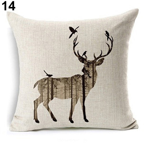 Lovely Dog Pug Elk Cat Animal Linen Cushion Decorative Throw Pillow Cover Case