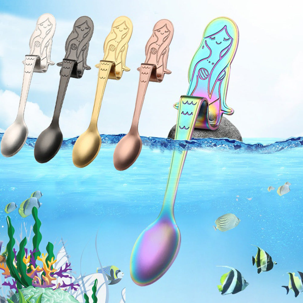Stainless Steel Beautiful Mermaid Handle Hanging Coffee Spoon for Cup Gift