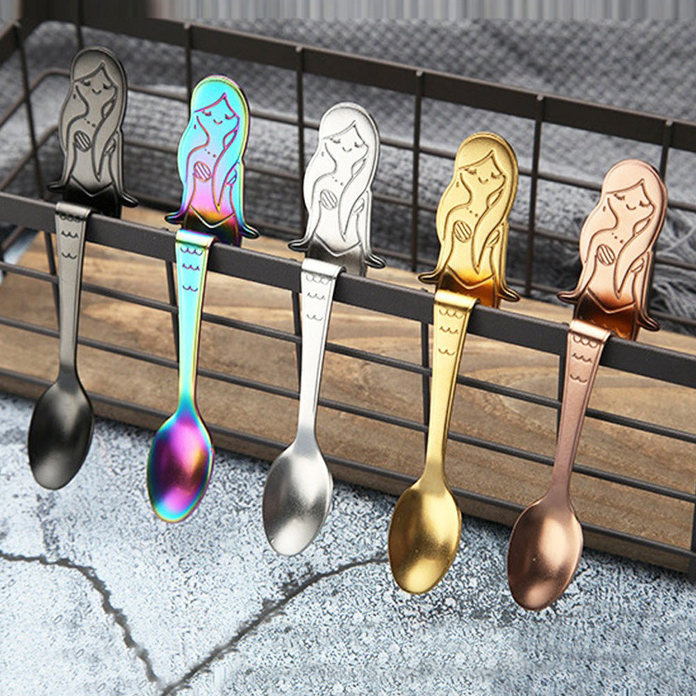 Stainless Steel Beautiful Mermaid Handle Hanging Coffee Spoon for Cup Gift