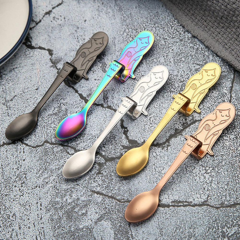 Stainless Steel Beautiful Mermaid Handle Hanging Coffee Spoon for Cup Gift