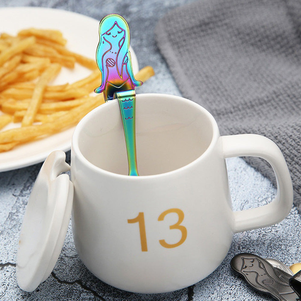 Stainless Steel Beautiful Mermaid Handle Hanging Coffee Spoon for Cup Gift