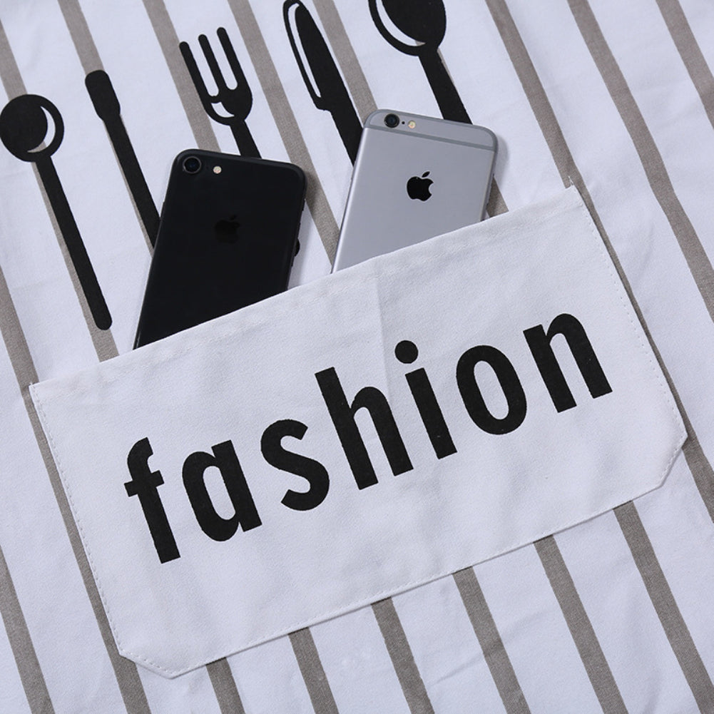 Fashion Household Stripe Cooking Kitchen Cotton Apron Front Pocket Cook Wear