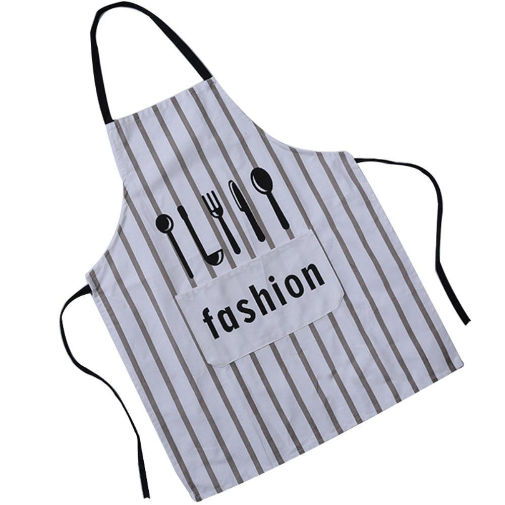 Fashion Household Stripe Cooking Kitchen Cotton Apron Front Pocket Cook Wear
