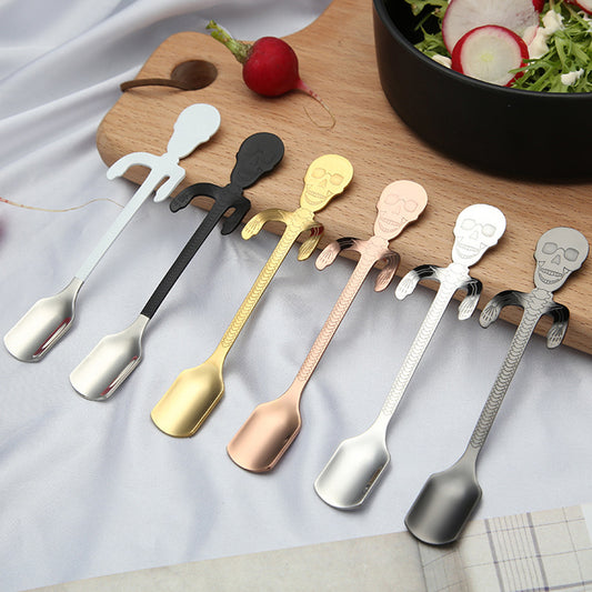 Stainless Steel Cute Skull Hanging Handle Coffee Tea Drink Spoon Kitchen Tool