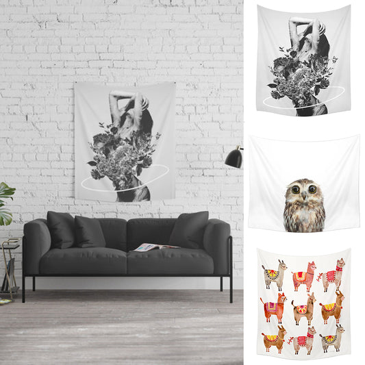 Cute Owl Alpaca Sexy Lady Tapestry Beach Towel Bikini Cover Up Blanket Yoga Mat