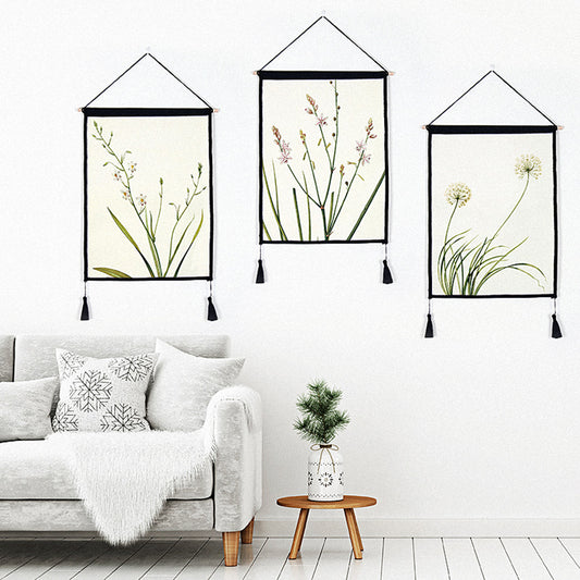 Nordic Flower Plant Tapestry Tassel Hanging Wall Art Background Home Decoration