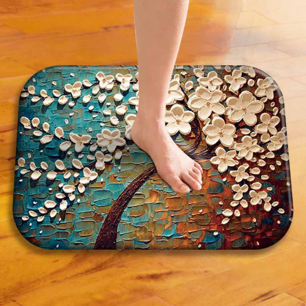 40 x 60cm Oil Painting Style Flowers Anti-slip Doormat Indoor Outdoor Mat Decor